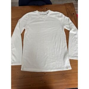 Standard Cloth Womens White Waffle Knit Long Sleeve Thermal Crew Neck Top Size M